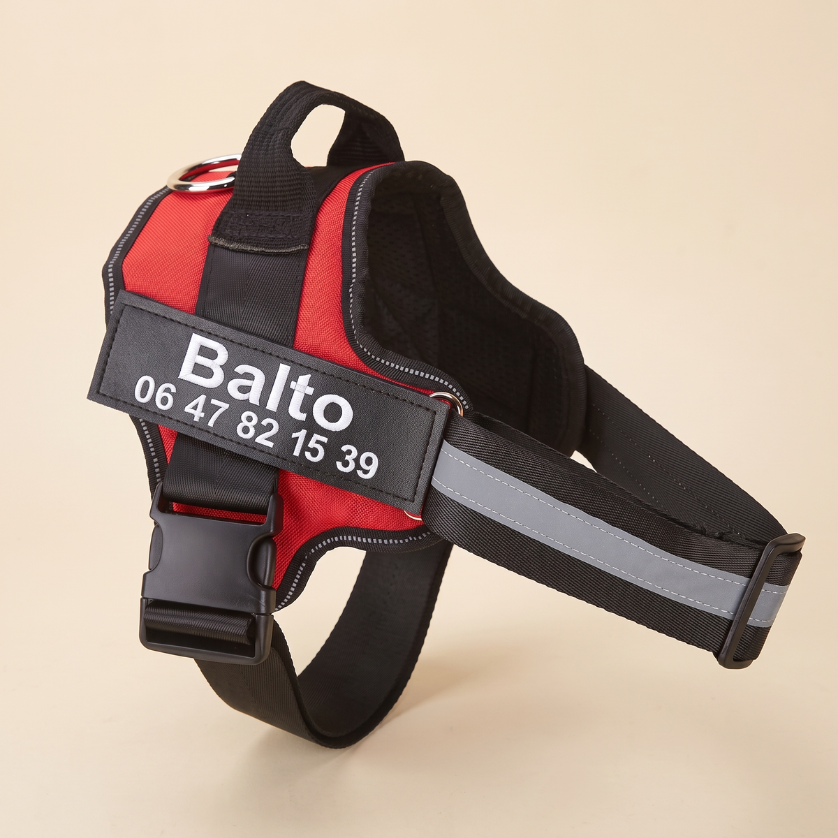 Harnais anti-traction Pawmino personnalisé avec nom et téléphone brodés